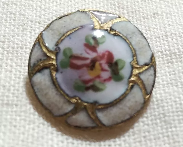 Joli bouton ancien,  émail ou porcelaine peinte . 14mm.