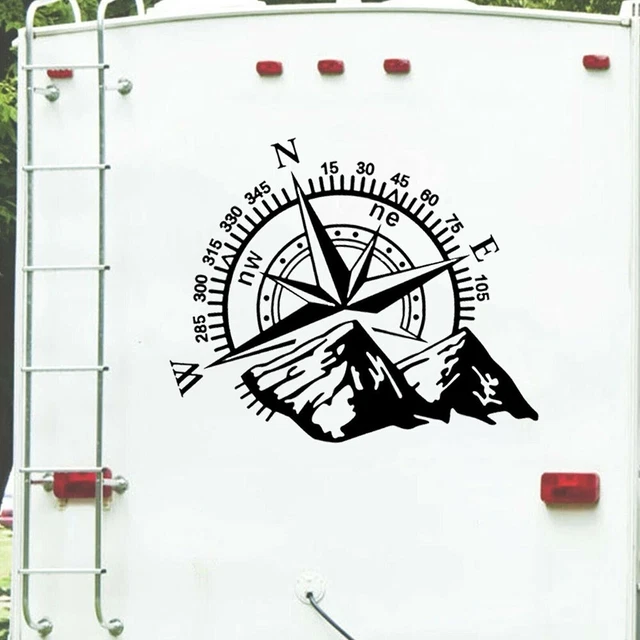 Autocollant Déco "Coeur Avec Caravane" - Sticker Mat 12x12cm Pour Voiture, Camping-car, Vitre, Personnalisable