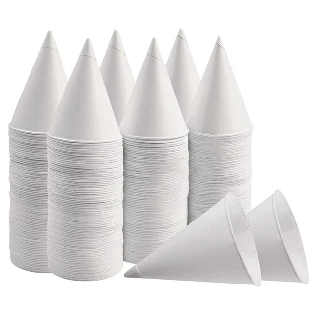 5X(White  Cone Cups, Snow Cone Cups,Coated Leakproof Cone  Cups for Slush,
