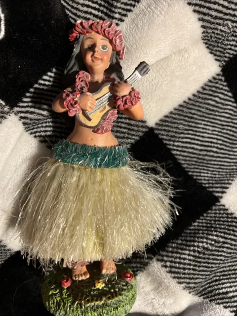 Vintage Hawaiian Souvenir Nodder Hula Girl Dancer 6.5" Grass Skirt Ukele CKC Co