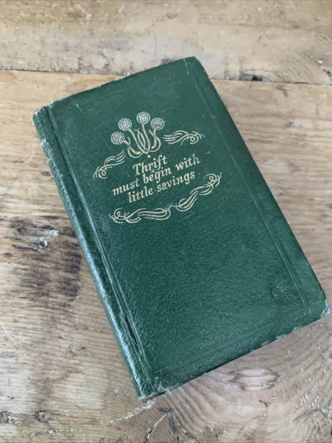 Vintage Thrift Must Begin With Little Savings Green Book Moneybox - No Key