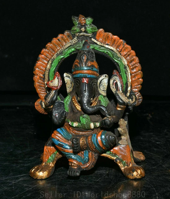 4.8" Old Tibetan Bronze Painting Ganesh Lord Ganesha Elephant God Buddha statue