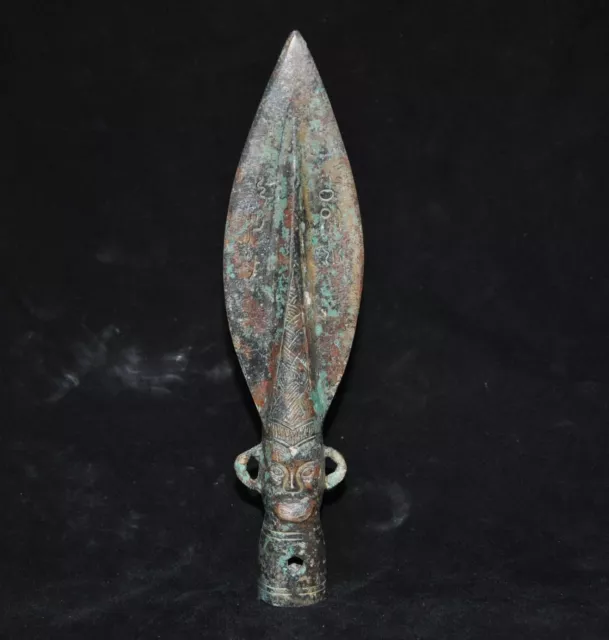 9.6" Old Chinese Dynasty period Pure bronze pattern Ancient weapon Dagger Sword