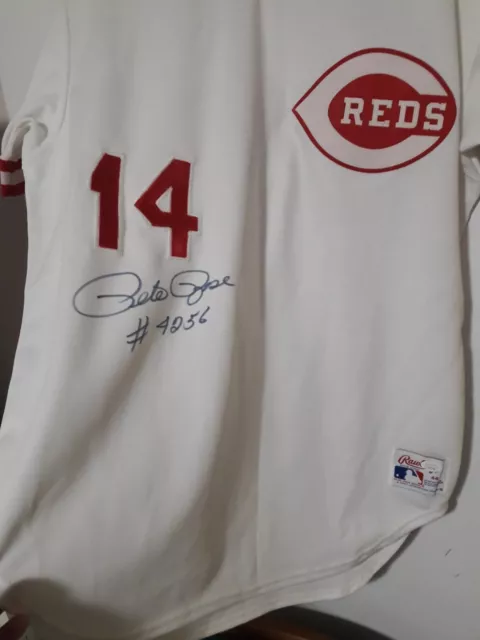 Pete Rose Signed Cincinnati Reds Rawlings V Neck Authentic Jersey with 4256 JSA