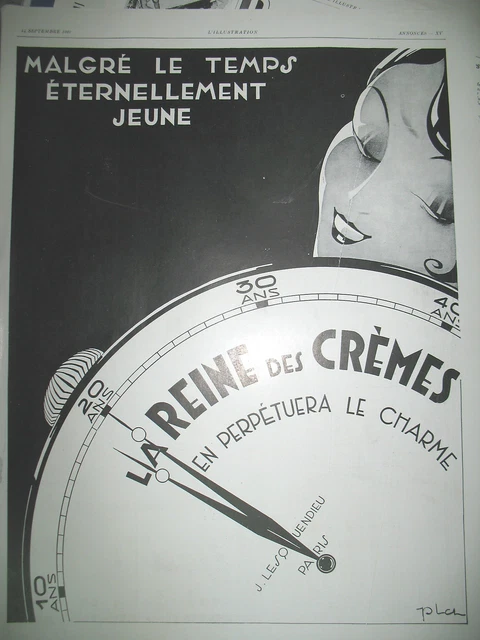 PUBLICITE DE PRESSE LA REINE DES CREMES PRODUIT DE BEAUTé ILLUSTRATION PLA 1929
