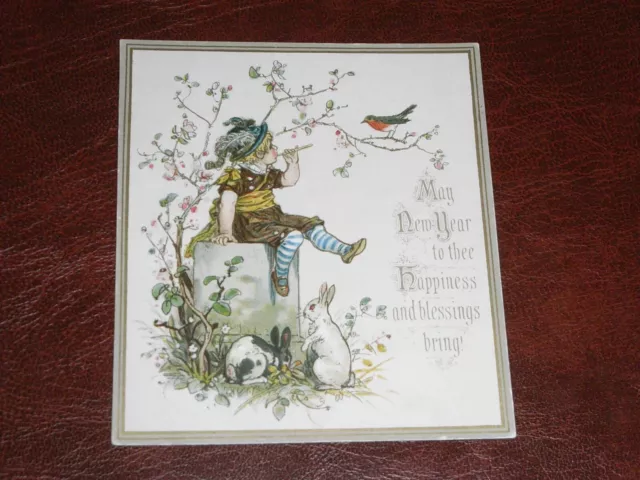 Original  Victorian Greetings Card - Young Boy With Rabbits.
