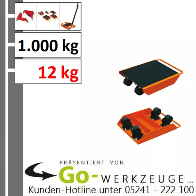 Universal-Transportroller Acier, 4 Lenkrollen, 430 x 350mm, Capacité 1000kg