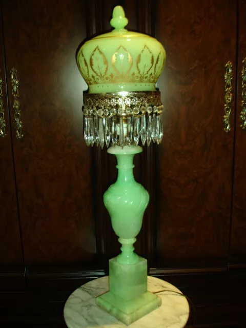 Antique Green Marble Lamp With Vaseline Glass Shade From Vatican