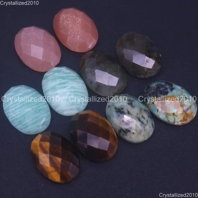Faceted Natural Gemstone Oval Cabochon CAB Flatback Reiki Chakra Beads 13mm 18mm