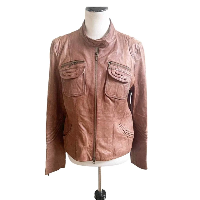 Boston Proper Women’s Leather Moto Jacket Cognac Size Medium