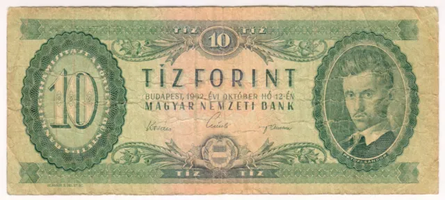 1962 Hungary 10 Forint 009139 Paper Money Banknotes Currency