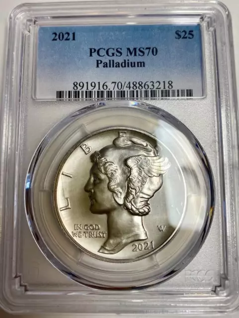 2021 1 T. oz Palladium American .9995 Eagle $25 Coin Graded PCGS MS 70
