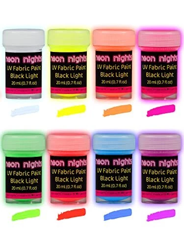 neon nights 8 x Peinture UV Fluo Teinture Tissu Textile T-Shirt pour Lumière Noi