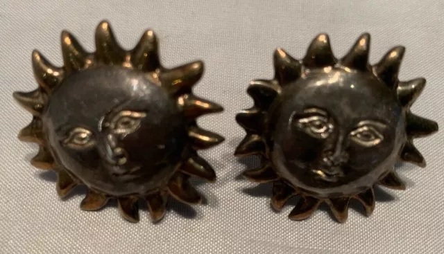 Sergio Bustamante signed Sun Silver Gold Post Earrings Set