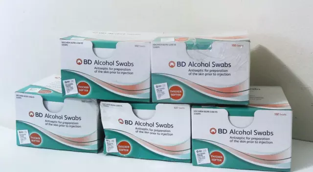 BD Alcohol Swabs 100 unidades MÁS GRUESO SUAVE (Paquete de 5)