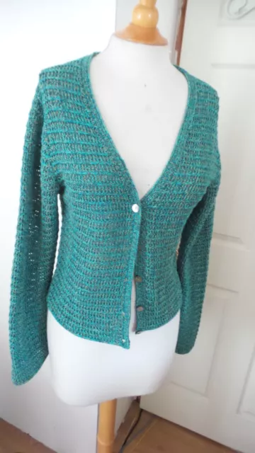 Vince Womens Cardigan XLRG Marled Green Cotton Crochet Knit Sweater $395 L@@K