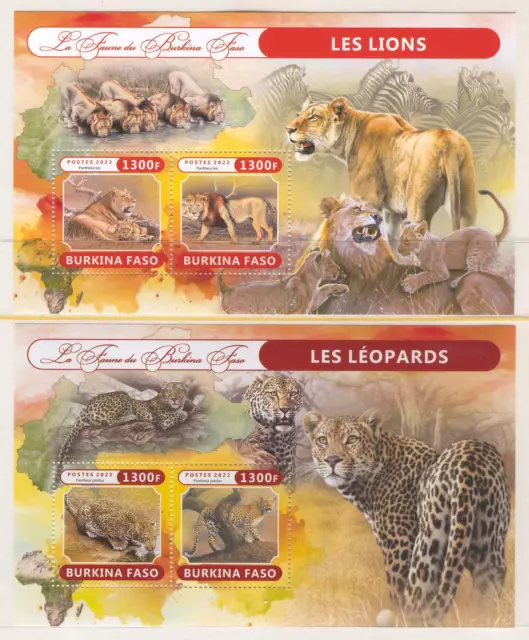 Lollini F12 Burkina Faso 2022 MNH 2 Sheets Wild Animals Lions Leopards