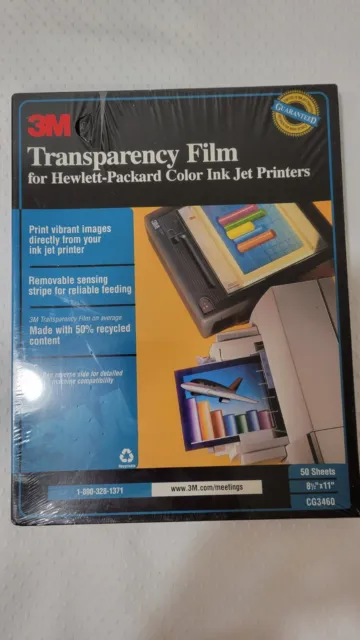 New 3M Transparency Film Hp Color Ink Jet Printers 50 Sheets 8-1/2" X 11" Cg3460