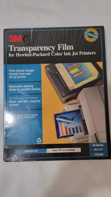 New 3M Transparency Film Hp Color Ink Jet Printers 50 Sheets 8-1/2" X 11" Cg3460