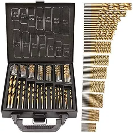 Set 100 Punte Da Trapano Hss Metallo Rivestimento Titanio Valigetta Metallo