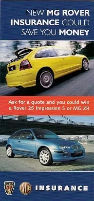MG Rover Insurance 2002 UK Market Foldout Sales Brochure 25 ZR 45 ZS 75 ZT TF