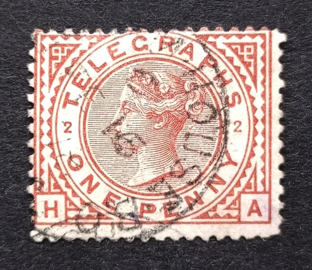 GB Queen Victoria Telegraphs 1d SG.T2 Pl.2 Used Cds Wmk.T12 Red Brown Quality VF