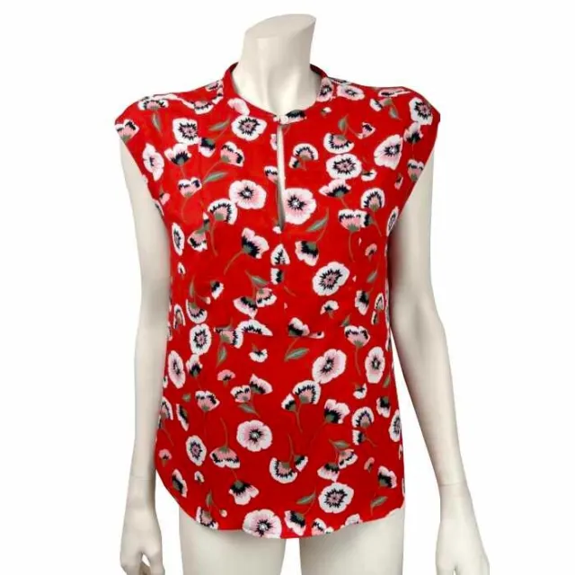 Womens J. Crew Small Red Floral Blouse Sleeveless Keyhole
