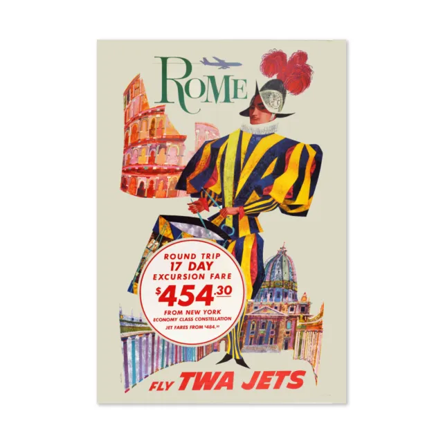 1960s Rome Fly TWA Jets Vintage Style Travel Poster - Classic Art Reprodution
