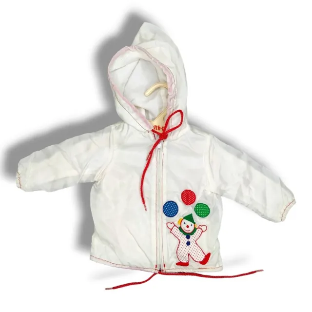 Vintage Baby Togs Jacket Windbreaker White Hooded Nylon Embroidered Clown 3-6m