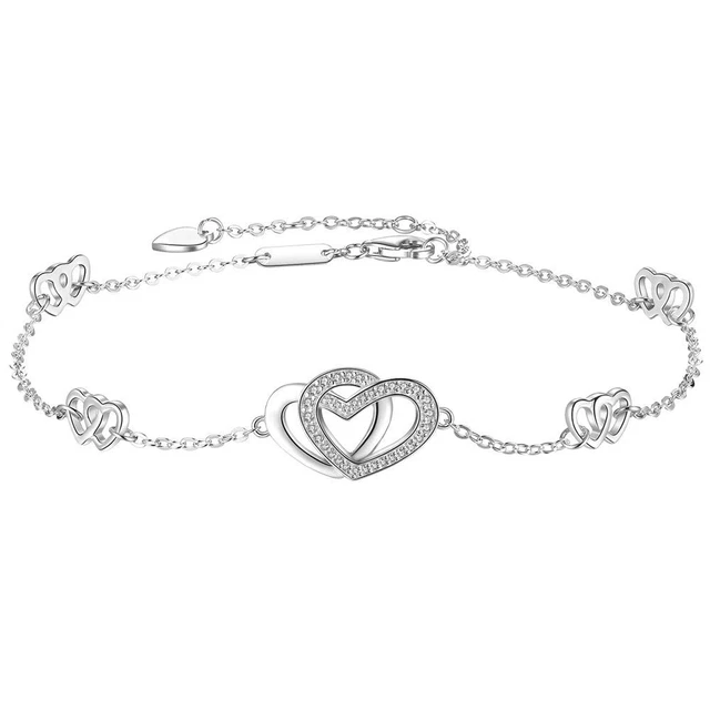 18k White Gold Plated Heart Charm Bracelet Made With Swarovski Elements
