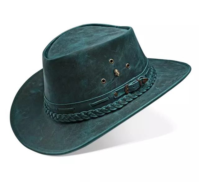 Chapeau de Cowboy Western en Cuir Véritable pour Hommes et Femmes Vintage...