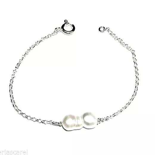 PULSERA de PLATA de LEY con PERLA Cultivada en forma doble perla 15x7 mm. Nueva