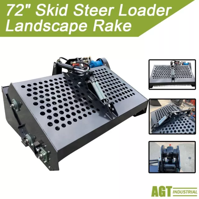AGT 72" Skid Steer Loader Landscape Rake Hydraulic Rock Attachment NEW