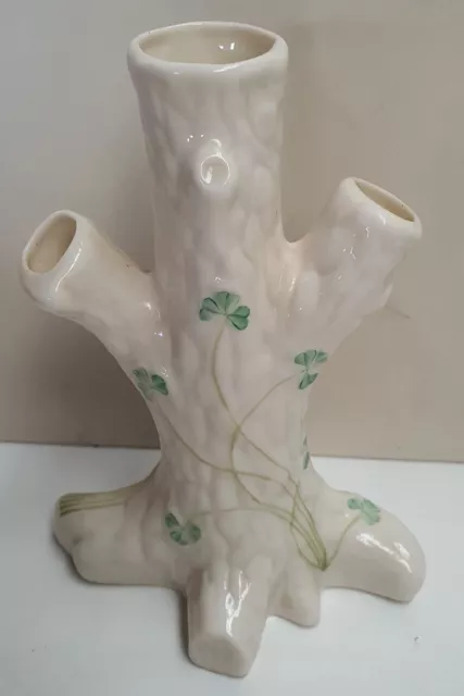 Belleek Parian China Shamrock 3 Branch Tree Trunk Vase c1965-80 6th Mark Ireland