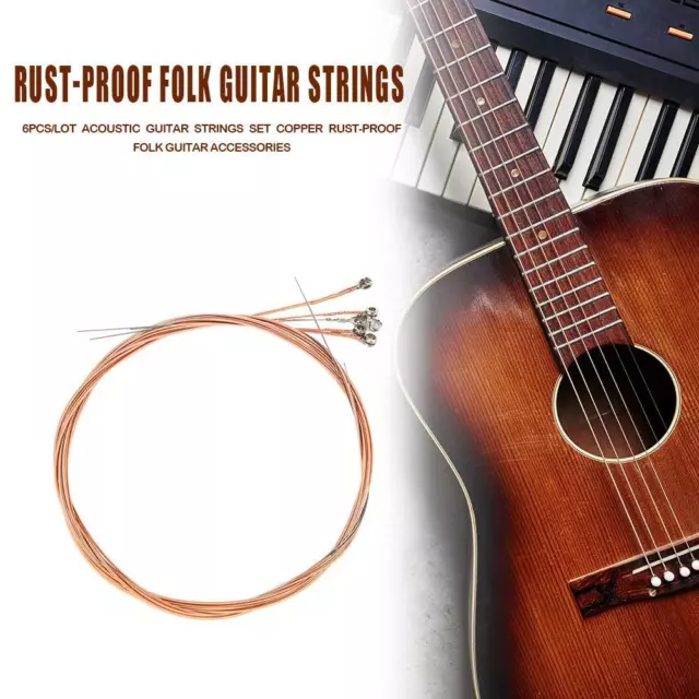 6pcs/set Copper Rust-proof Folk Guitar Strings Acoustic Guitar Parts (Red)