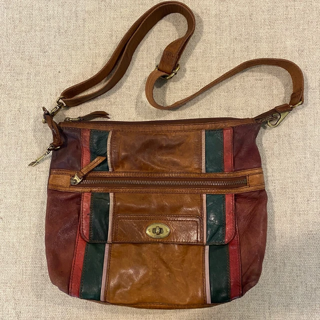vintage FOSSIL  Bag Brown Leather Crossbody Boho Medium