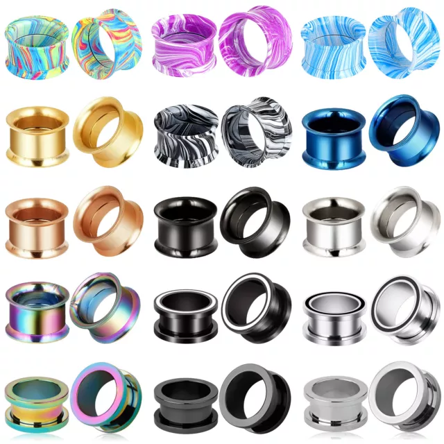 2Pcs Stainless Steel Flesh Tunnel Ear Gauge Screw Fit Saddle Plug Ear Expander