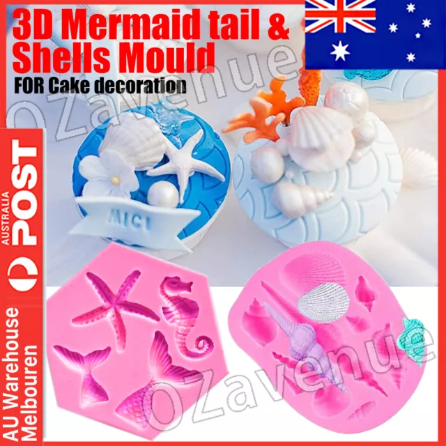 3D Mermaid Tail Sea Shell Silicone Cake Fondant Sugarcraft Mould Chocolate Mold