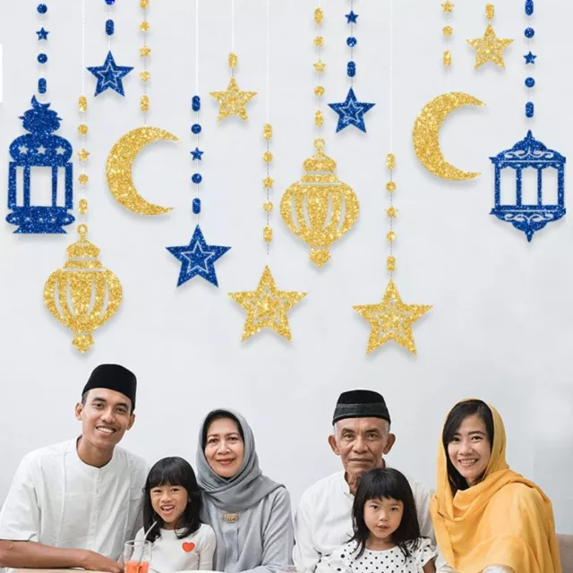 Gold Blue Black Eid al-Fitr Party Paper Islam Muslim Home Decor Pull Flag