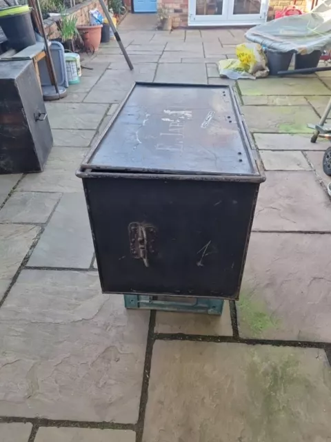 Vintage Metal Travel Chest Trunk Safe Coffee Table 1