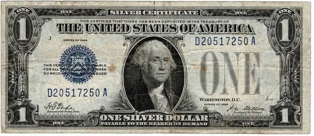1928 US $1 Dollar Bill Silver Certificate Blue Seal Funny Back