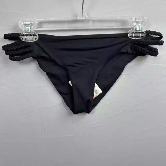 Roxy Braided Cheeky Ruched Bikini Bottom Women’s Large Black