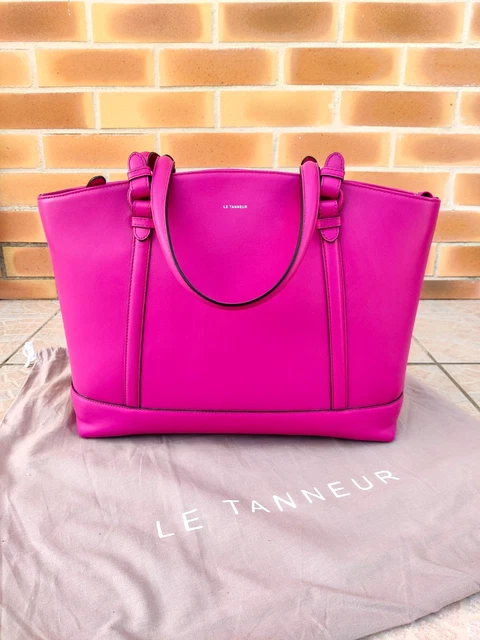 SAC CABAS CUIR rose fuchsia Le Tanneur Luxe Vintage Rare Neuf