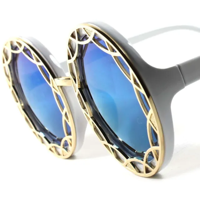 White Blue Mirrored Lens Designer Fashion Upscale Oversized Womens Sunglasses