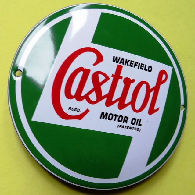 CASTROL Motor Oil = Tür- Emailschild MAKELLOS Tankstelle Benzin Öl Wakefield RAR