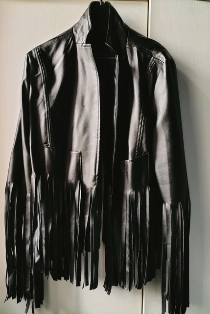 Veste/gilet Vintage Femme 100% Laine Mérinos MONTUZ - Bleu Brodé Franges - Taille L