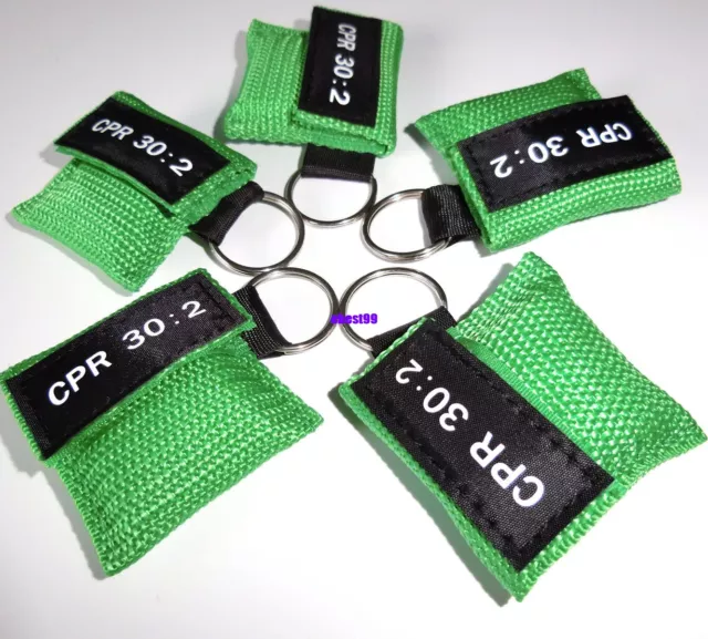 5pcs Green CPR Barrier Face Shield with Keychain  30:2  AED Training First Aid