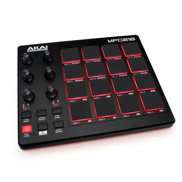 AKAI Professional MPD218 MIDI Pad Controller Drum Machine USB Schwarz SEHR GUT