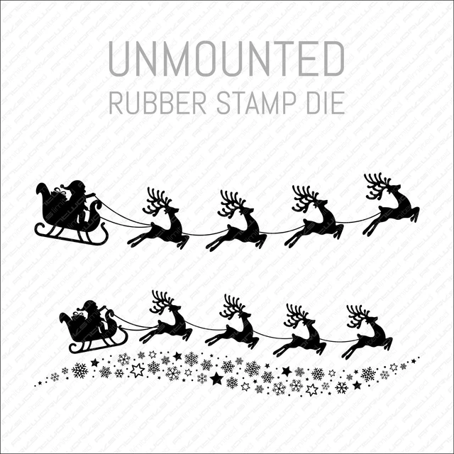 Santa Sleigh & Rentier große unmontierte Gummistempelform - Kartenherstellung