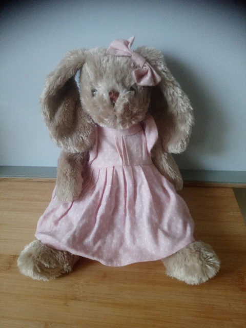 Peluche doudou lapin beige rose blanc pois robe Famiflora excellente état